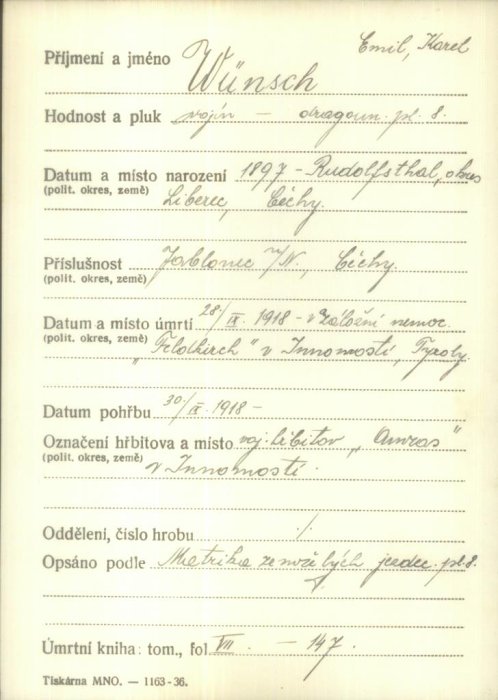 Wünsch Emil Karel (1897-1918)